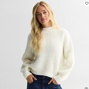 Balloon Sleeve Waffle Sweater